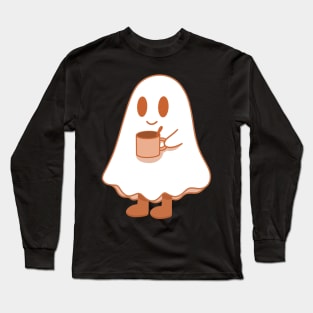 A cute ghost with a cup of tea/coffee/hot chocolate Long Sleeve T-Shirt